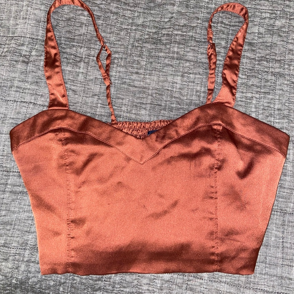 Burnt Orange Satin Crop Top